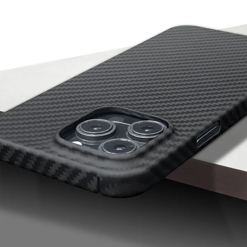 For iPhone 16 Pro Case 1500D Coarse Texture Aramid Fiber Thin Phone Cover (Big Lens Hole) - Black