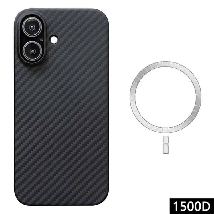 Per Iphone 16 Plus Magnetic Case 1500D Coperchio Telefonico in Fibra Aramidica (foro di Lenti Grandi) - Nero