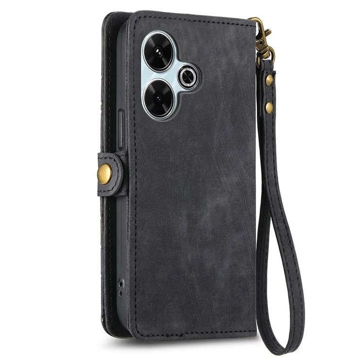 Para Xiaomi Redmi 13 5G / Case 4G Zipper Billetera Geometry Lines Cover Phone de Cuero - Negro