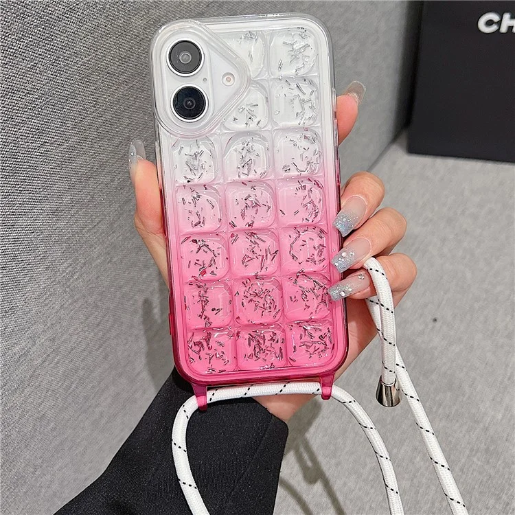 Для Iphone 16 Case Gradient Epoxy TPU Soft Phone Cope с Длинным Lanyard - Роза