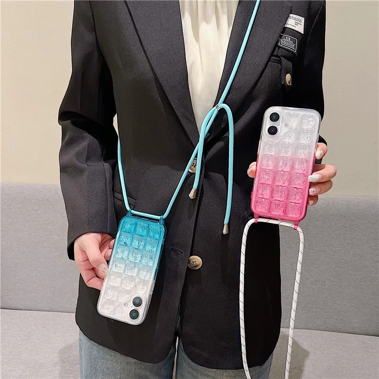 Для Iphone 16 Case Gradient Epoxy TPU Soft Phone Cope с Длинным Lanyard - Роза