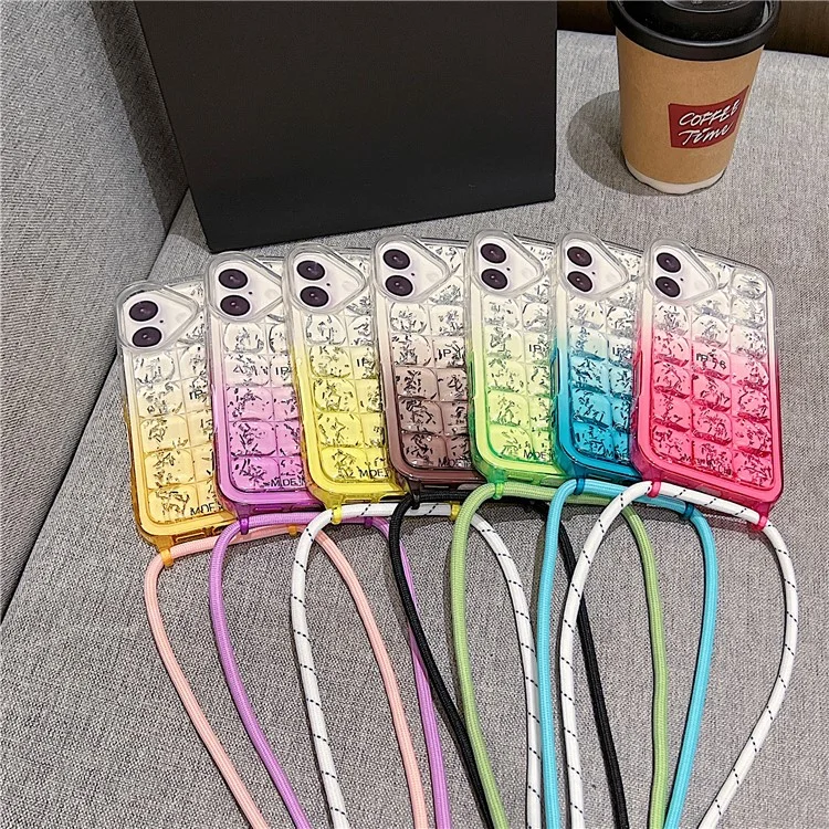 Для Iphone 16 Case Gradient Epoxy TPU Soft Phone Cope с Длинным Lanyard - Роза