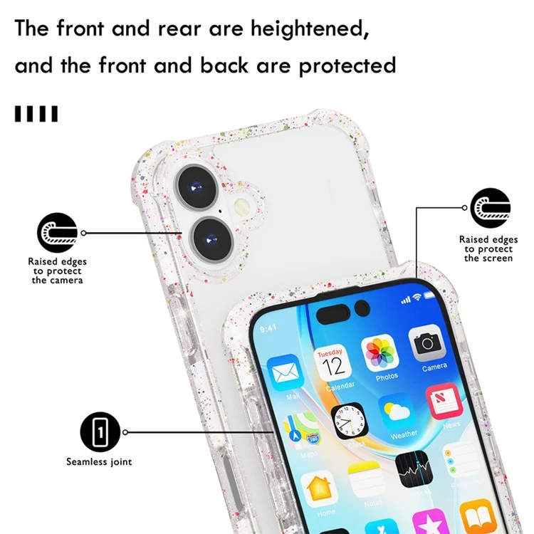 Para Iphone 16 Plus Case de Esquina Reforzada Tpu+tpe+acrylic Clear Teléfono Cubierta