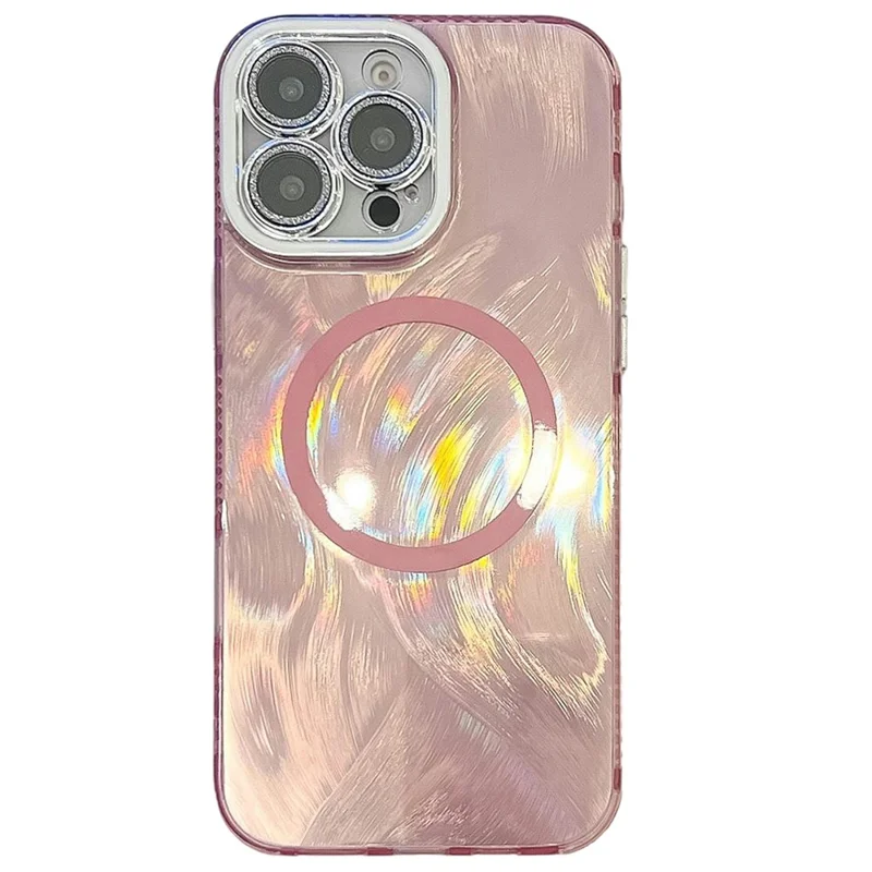 Per Iphone 16 Pro Max Case Compatibile Con MagSafe IMD Design Pc+copertura Telefonica Tpu Con Pellicola di Lenti in Vetro - Pattern di Filati di Piume / Rosa