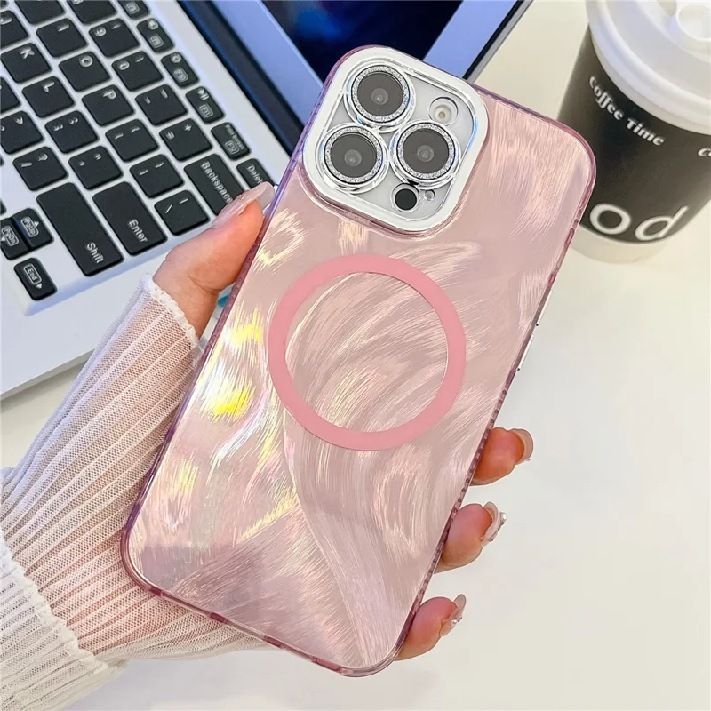 Per Iphone 16 Pro Max Case Compatibile Con MagSafe IMD Design Pc+copertura Telefonica Tpu Con Pellicola di Lenti in Vetro - Pattern di Filati di Piume / Rosa