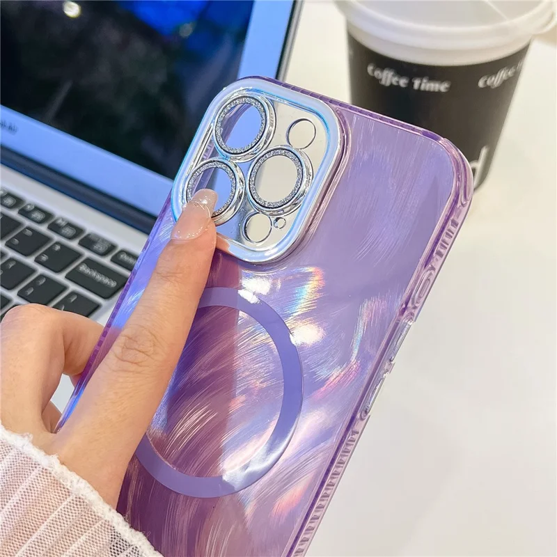 Per Iphone 16 Pro Max Case Compatibile Con MagSafe IMD Design Pc+copertura Telefonica Tpu Con Pellicola di Lenti in Vetro - Pattern di Filati di Piume / Rosa