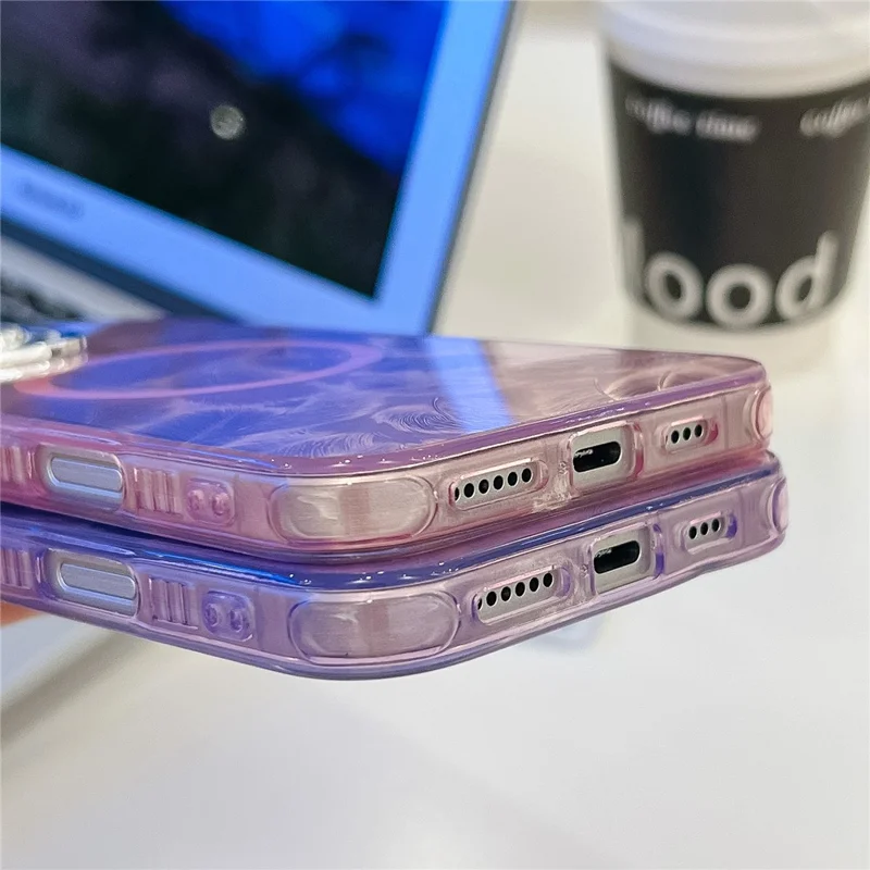 Per Iphone 16 Pro Max Case Compatibile Con MagSafe IMD Design Pc+copertura Telefonica Tpu Con Pellicola di Lenti in Vetro - Pattern di Filati di Piume / Rosa
