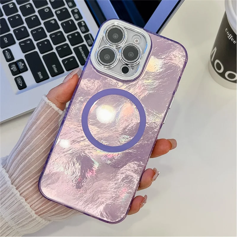 Для Iphone 16 Pro Max Case, Совместимый с Magsafe IMD Design PC+TPU Phone Cope со Стеклянной Пленкой - Фольга / Фиолетовый