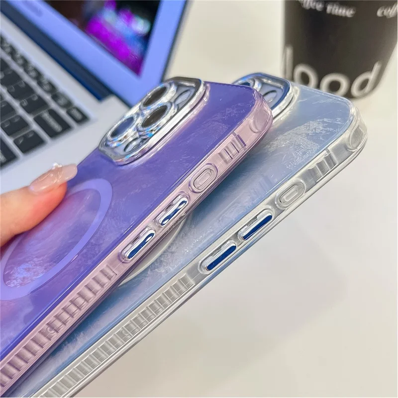 Для Iphone 16 Pro Max Case, Совместимый с Magsafe IMD Design PC+TPU Phone Cope со Стеклянной Пленкой - Фольга / Фиолетовый