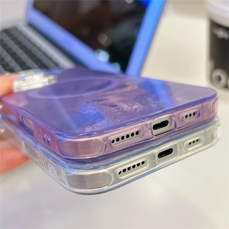 Для Iphone 16 Pro Max Case, Совместимый с Magsafe IMD Design PC+TPU Phone Cope со Стеклянной Пленкой - Фольга / Фиолетовый