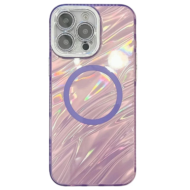 Pour Iphone 16 Pro Max Case Compatible Avec Magsafe IMD Design pc + Tpu Téléphone Couverture Avec Film D'objectif en Verre - Motif D'ondulation / Violet