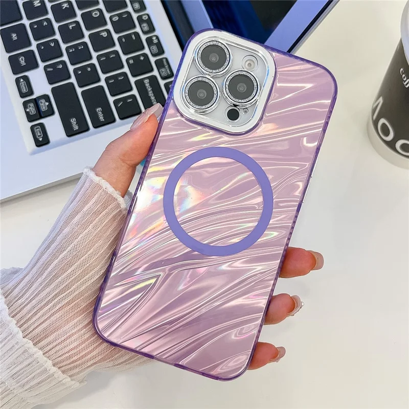 Pour Iphone 16 Pro Max Case Compatible Avec Magsafe IMD Design pc + Tpu Téléphone Couverture Avec Film D'objectif en Verre - Motif D'ondulation / Violet