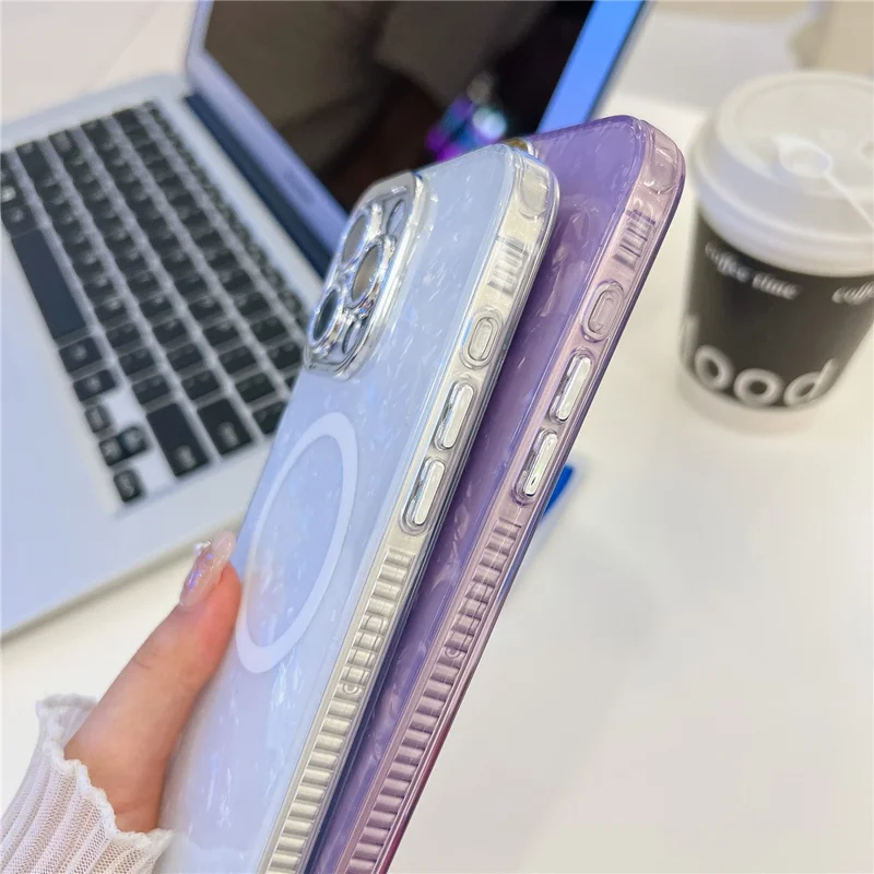 Pour Iphone 16 Pro Max Case Compatible Avec Magsafe IMD Design pc + Tpu Téléphone Couverture Avec Film D'objectif en Verre - Motif D'ondulation / Violet