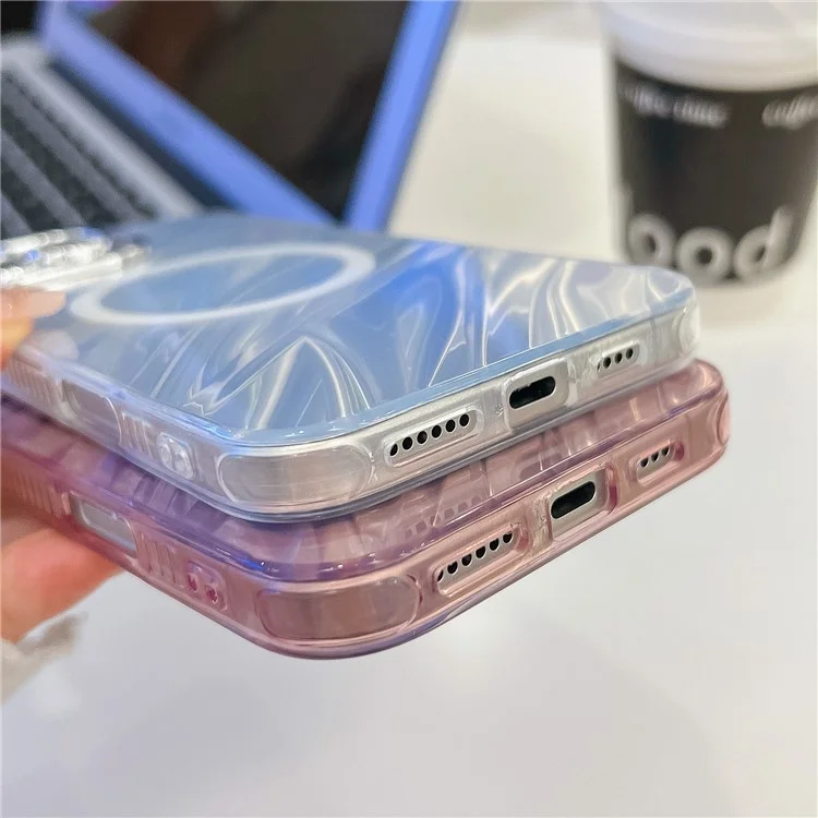 Pour Iphone 16 Pro Max Case Compatible Avec Magsafe IMD Design pc + Tpu Téléphone Couverture Avec Film D'objectif en Verre - Motif D'ondulation / Violet