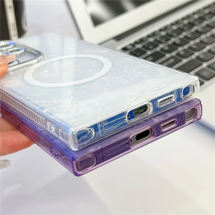 Para Samsung Galaxy S24 Ultra Case Compatible Con Magsafe IMD Design PC+TPU Telephip Cover With Glass Lens Film - Patrón de Ondulación / Púrpura