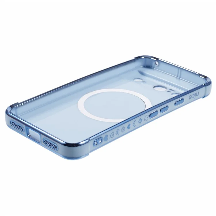 For Google Pixel 8 Case Compatible with MagSafe Electroplated TPU Phone Cover Hollow Love Hearts - Blue