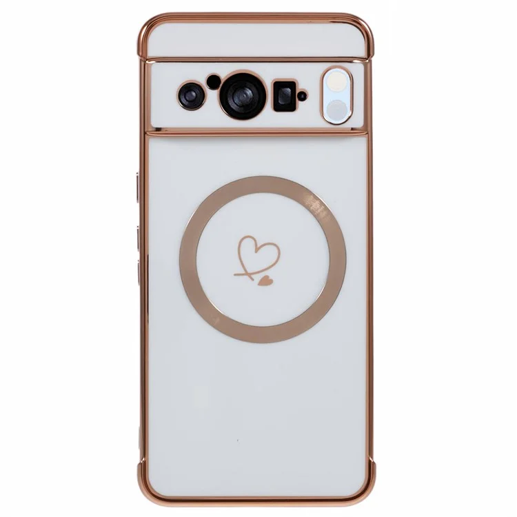 Для Google Pixel 8 Pro Case, Совместимый с Magsafe Ealloplated TPU Телефон, Полученные Сердца Love Hearts - Слоновая Кость Белая