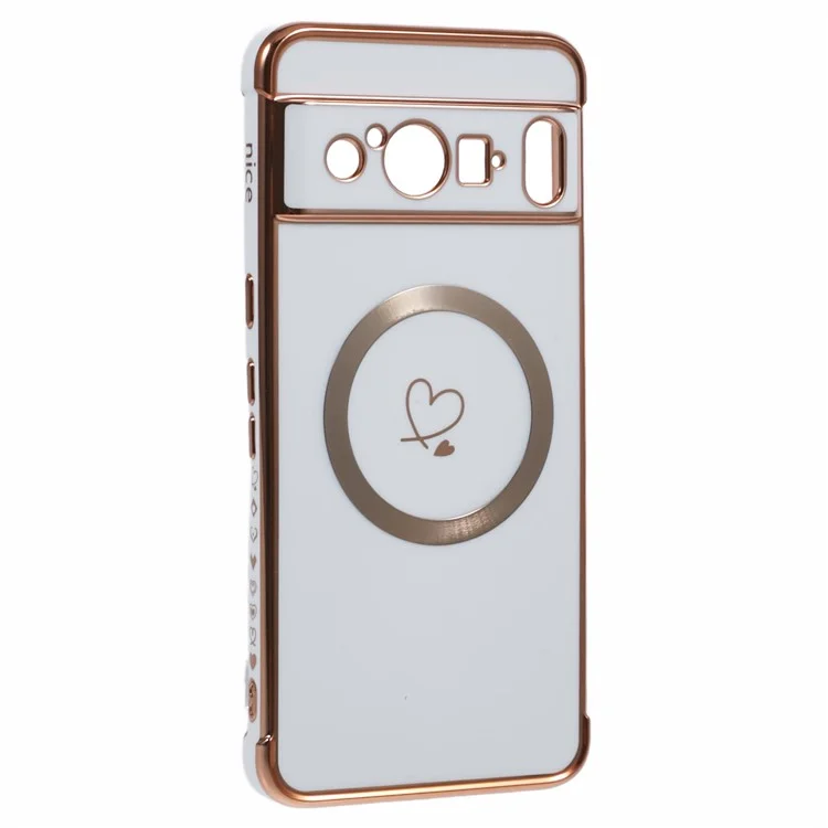 Для Google Pixel 8 Pro Case, Совместимый с Magsafe Ealloplated TPU Телефон, Полученные Сердца Love Hearts - Слоновая Кость Белая