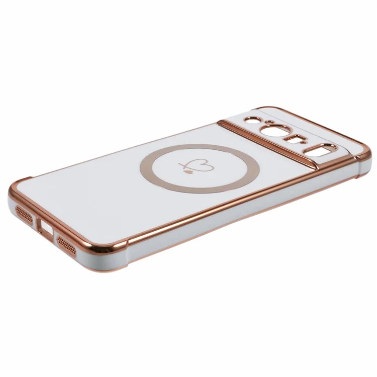 Для Google Pixel 8 Pro Case, Совместимый с Magsafe Ealloplated TPU Телефон, Полученные Сердца Love Hearts - Слоновая Кость Белая