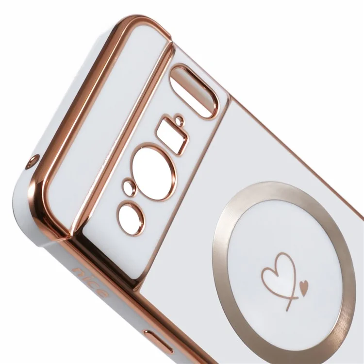 Для Google Pixel 8 Pro Case, Совместимый с Magsafe Ealloplated TPU Телефон, Полученные Сердца Love Hearts - Слоновая Кость Белая