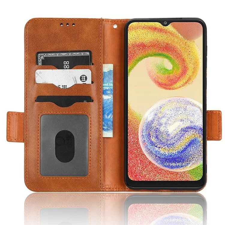 Para Samsung Galaxy A04 4G Billetera Case Triangle Patrón de Triángulo Impreso Caso de Choque a Prueba de Choque Cubierta de Cuero Anti-caza Con Correa - Marrón