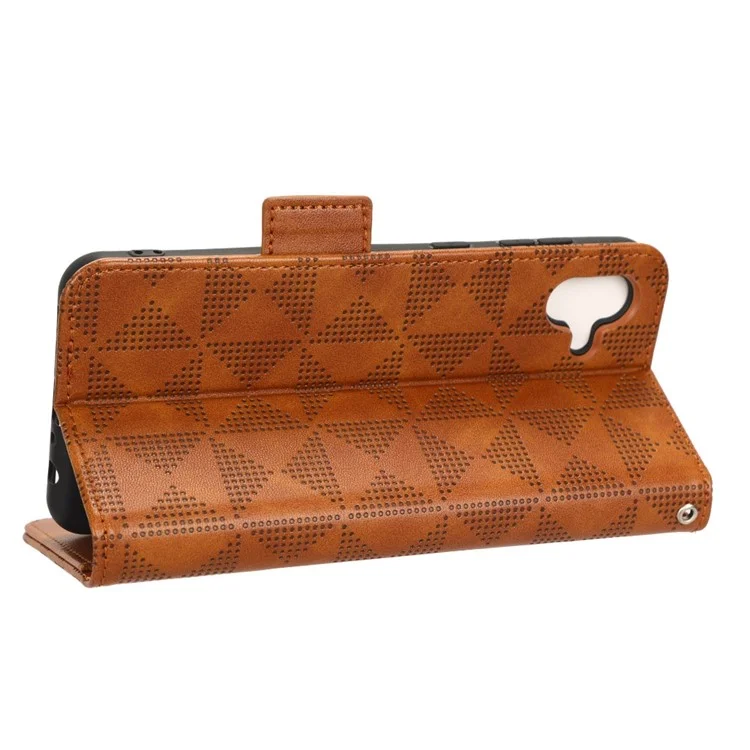 Für Samsung Galaxy A04 4G Wallet Phone Hülle Dreieck Muster Geprägtes Stoßdämpfer Hülle Anti-fall-pu-leder-ständer Mit Riemen Geprägt - Braun