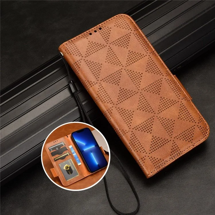 Für Samsung Galaxy A04 4G Wallet Phone Hülle Dreieck Muster Geprägtes Stoßdämpfer Hülle Anti-fall-pu-leder-ständer Mit Riemen Geprägt - Braun