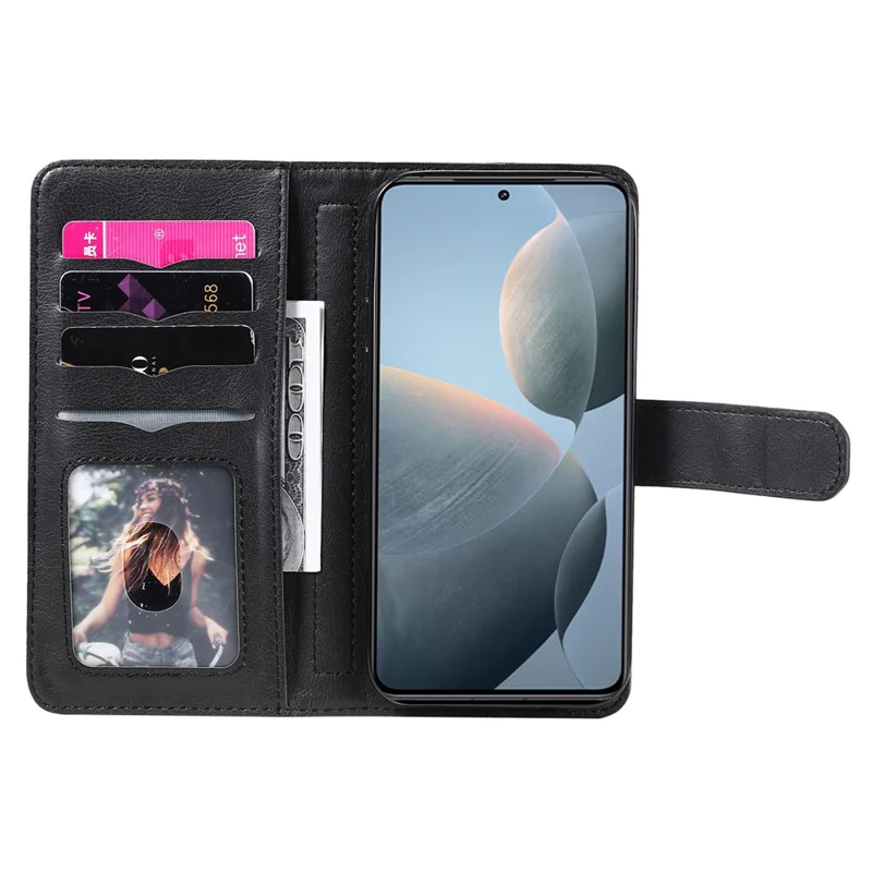 For Xiaomi 14T Leather Case with 10 Card Holder Phone Cover Stand - Black