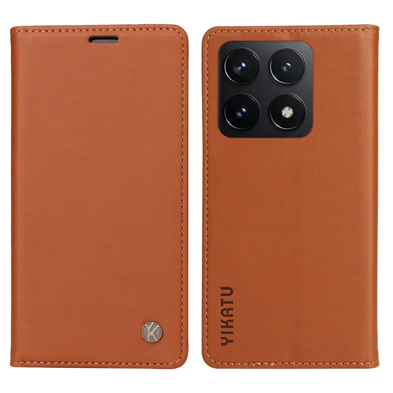 Yikatu YK-001 Para Xiaomi 14t Case Soporte Cubierta de Teléfono de Cuero Fuerte Magnético - Marrón