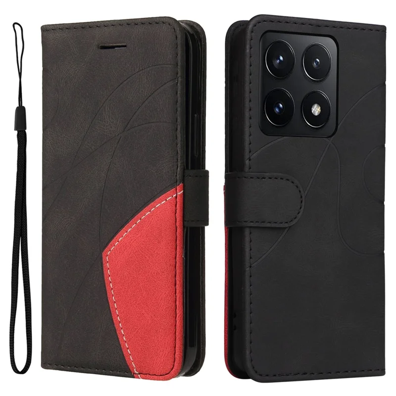 For Xiaomi 14T Leather Case Wallet Stand Color Splicing Phone Cover  - Black
