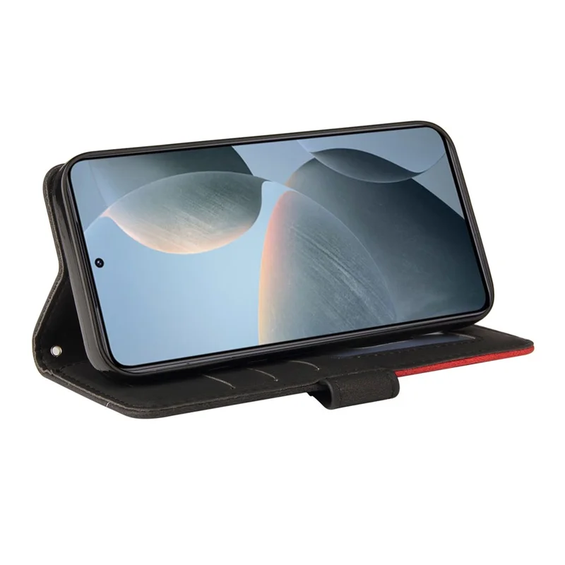For Xiaomi 14T Leather Case Wallet Stand Color Splicing Phone Cover  - Black