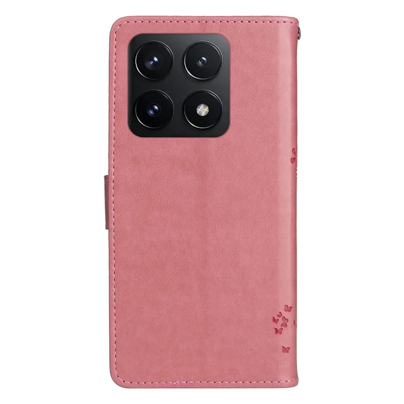For Xiaomi 14T Phone Case with Stand Cat Tree Pattern Leather Wallet Mobile Cover - Pink