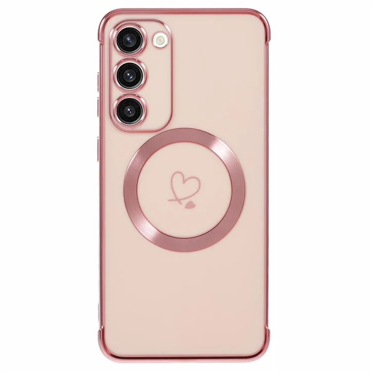 Pour Samsung Galaxy S23 + Case Compatible Avec Magsafe Electroplated TPU Phone Cover Hollow Love Hearts - Rose Rose
