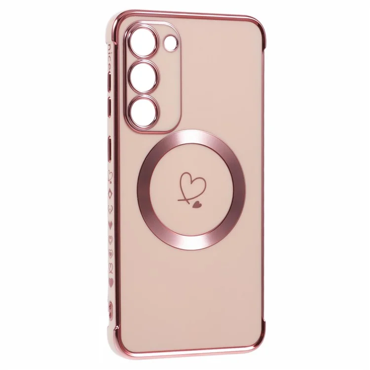 Pour Samsung Galaxy S23 + Case Compatible Avec Magsafe Electroplated TPU Phone Cover Hollow Love Hearts - Rose Rose