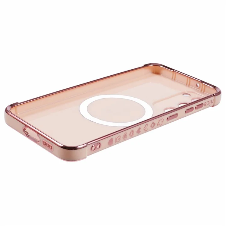 Pour Samsung Galaxy S23 + Case Compatible Avec Magsafe Electroplated TPU Phone Cover Hollow Love Hearts - Rose Rose