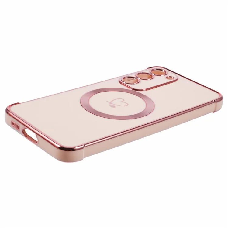 Pour Samsung Galaxy S23 + Case Compatible Avec Magsafe Electroplated TPU Phone Cover Hollow Love Hearts - Rose Rose