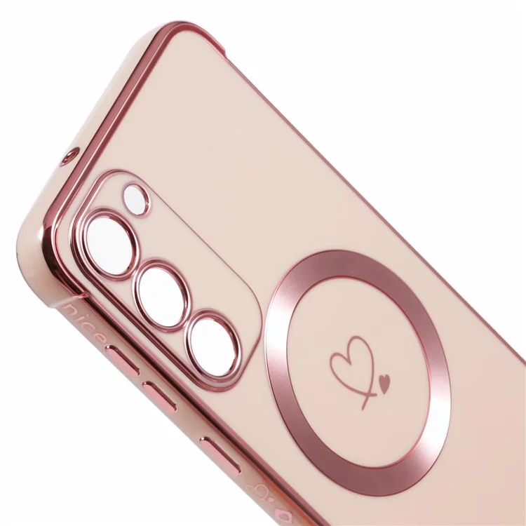 Pour Samsung Galaxy S23 + Case Compatible Avec Magsafe Electroplated TPU Phone Cover Hollow Love Hearts - Rose Rose