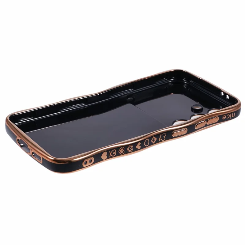 For Samsung Galaxy S24 FE Case Love Hearts TPU Phone Cover Curly Wave Frame Large Window - Black