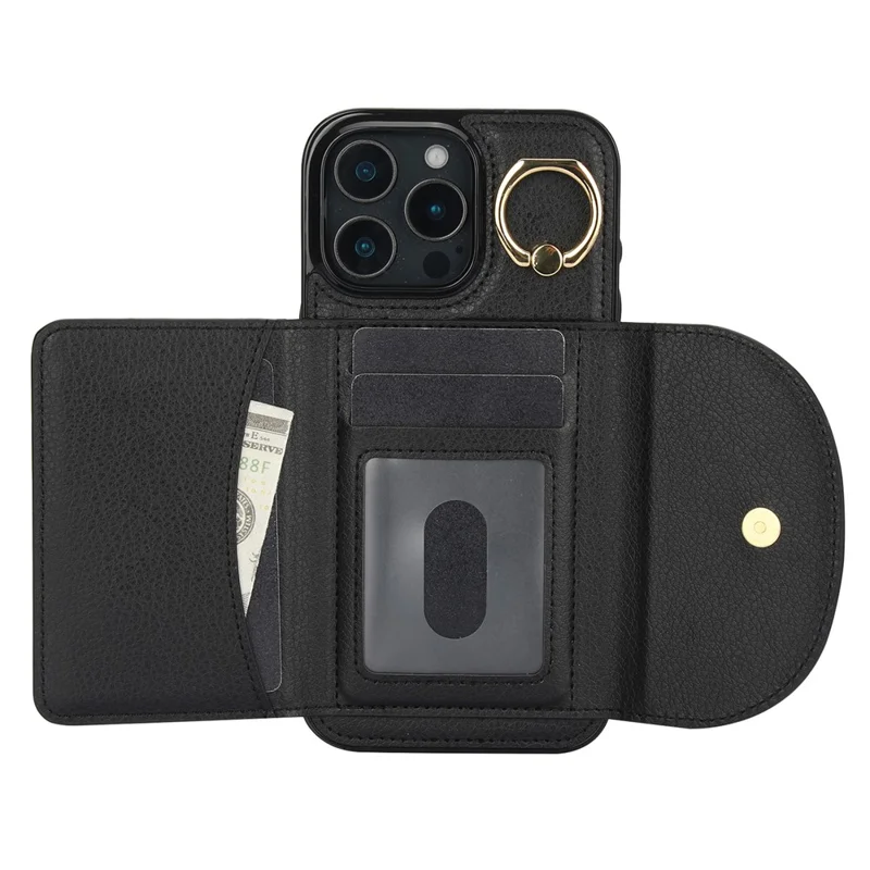 Per Iphone 16 Pro Max Case RFID Blocking Wallet Kickstand in Pelle + Coperchio Telefonico TPU - Nero