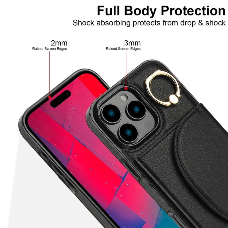 Per Iphone 16 Pro Max Case RFID Blocking Wallet Kickstand in Pelle + Coperchio Telefonico TPU - Nero