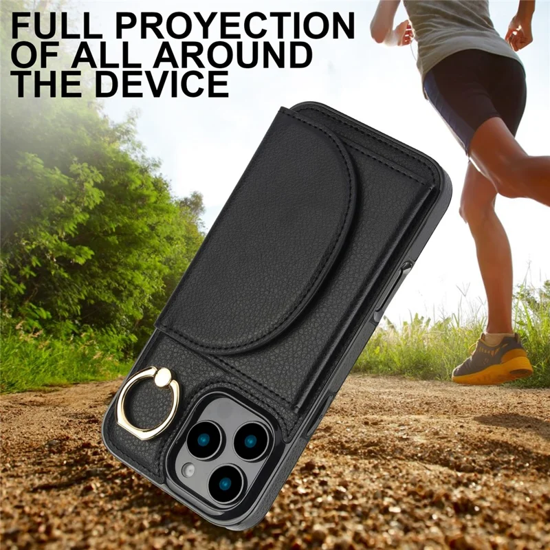 Per Iphone 16 Pro Max Case RFID Blocking Wallet Kickstand in Pelle + Coperchio Telefonico TPU - Nero