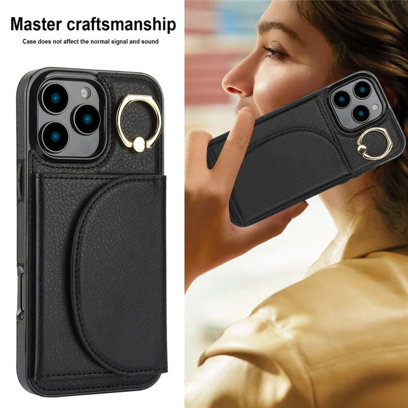 Per Iphone 16 Pro Max Case RFID Blocking Wallet Kickstand in Pelle + Coperchio Telefonico TPU - Nero
