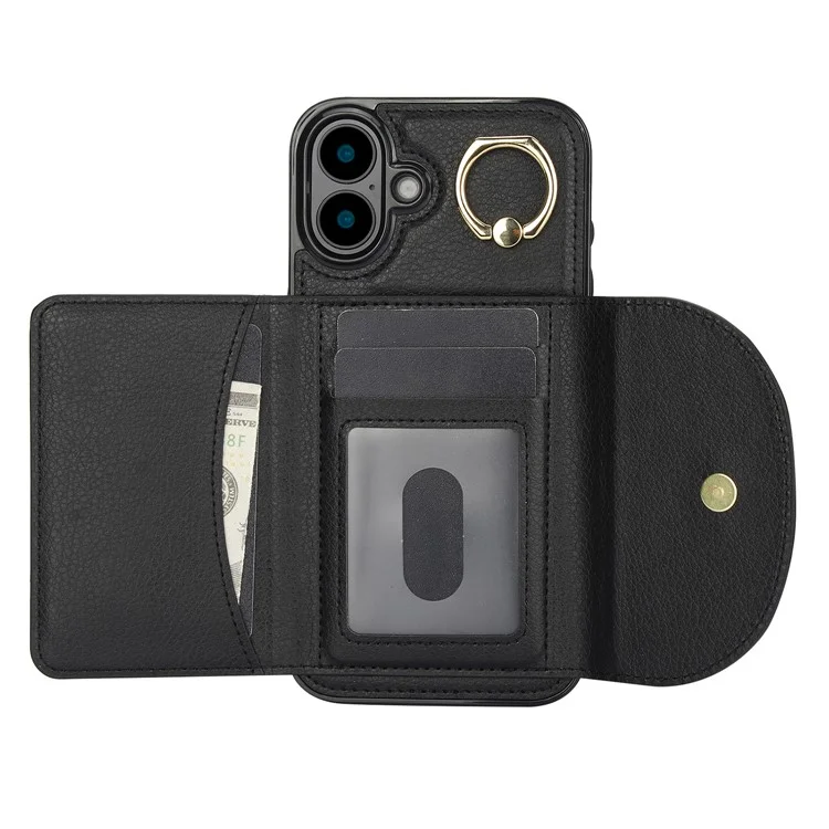 Für Das Iphone 16 Plus Case RFID Blocking Wallet Kickstand Leder + TPU -telefonabdeckung - Schwarz