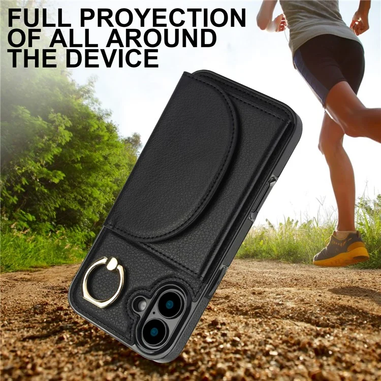 Für Das Iphone 16 Plus Case RFID Blocking Wallet Kickstand Leder + TPU -telefonabdeckung - Schwarz