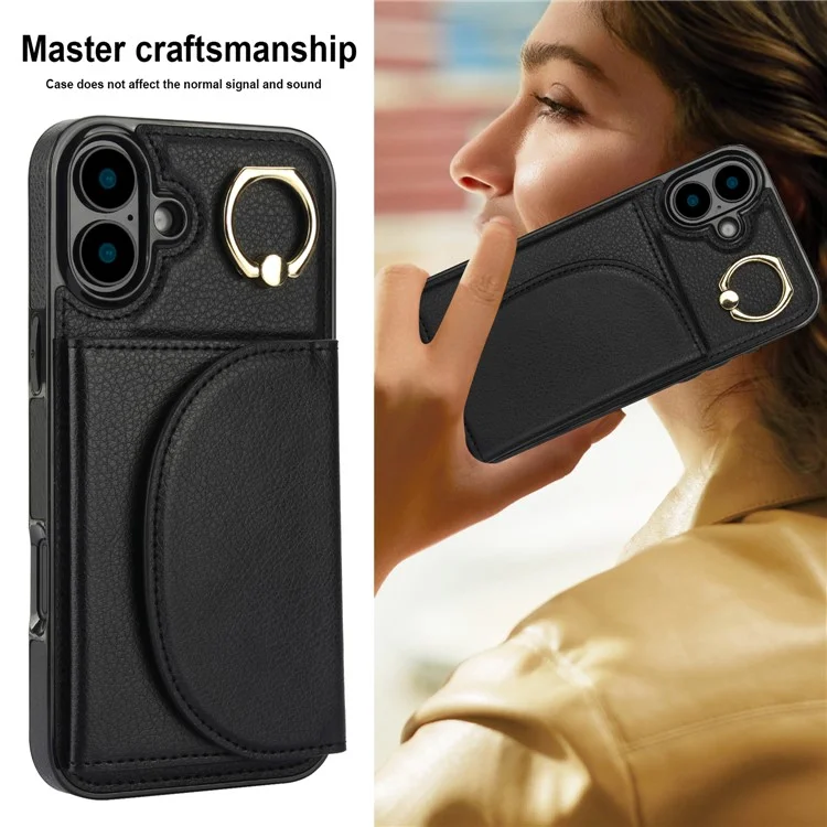 Für Das Iphone 16 Plus Case RFID Blocking Wallet Kickstand Leder + TPU -telefonabdeckung - Schwarz