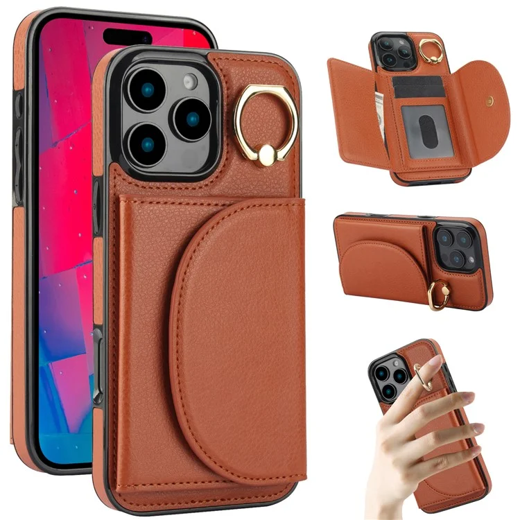 Für Iphone 16 Pro Case RFID Blocking Wallet Kickstand Leder + TPU -telefonabdeckung - Braun