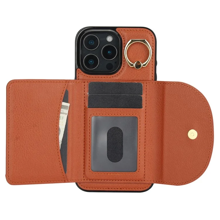 Für Iphone 16 Pro Case RFID Blocking Wallet Kickstand Leder + TPU -telefonabdeckung - Braun