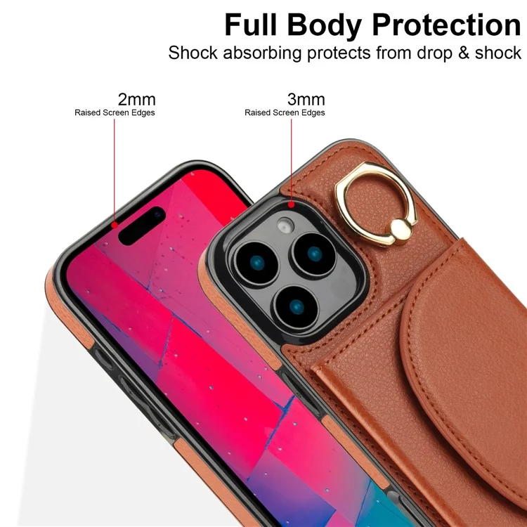 Für Iphone 16 Pro Case RFID Blocking Wallet Kickstand Leder + TPU -telefonabdeckung - Braun