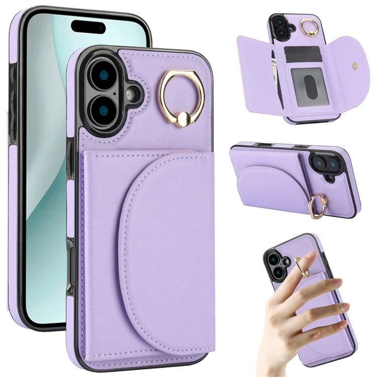 Pour L'iphone 16 Case RFID Blocking Wallet Kickstand Leather + TPU Téléphone Couverture - Violet Léger