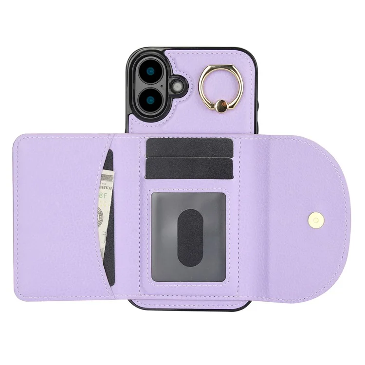 Pour L'iphone 16 Case RFID Blocking Wallet Kickstand Leather + TPU Téléphone Couverture - Violet Léger